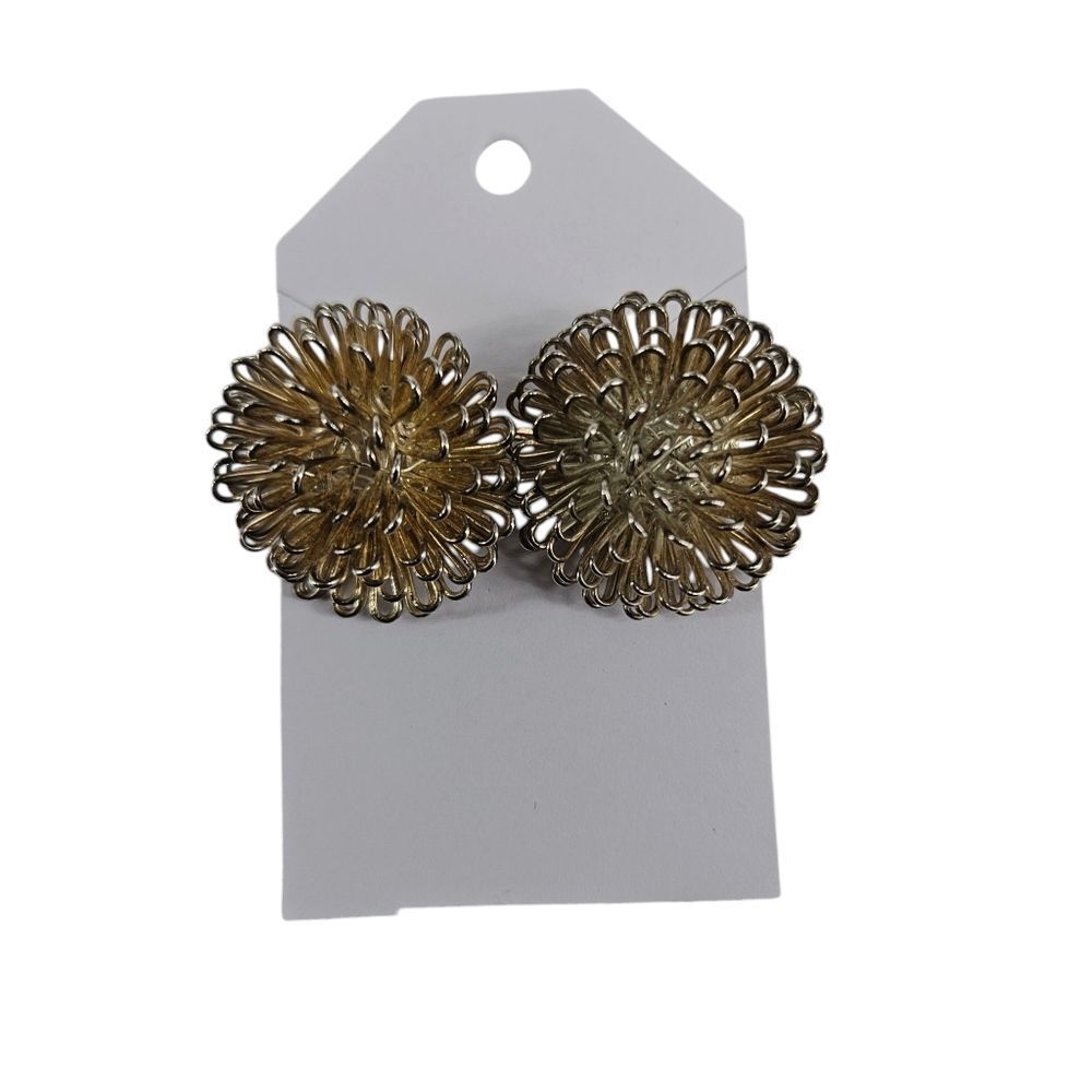 Vintage Gold-Tone Textured Wire Sunbust/Flower Stud Earrings